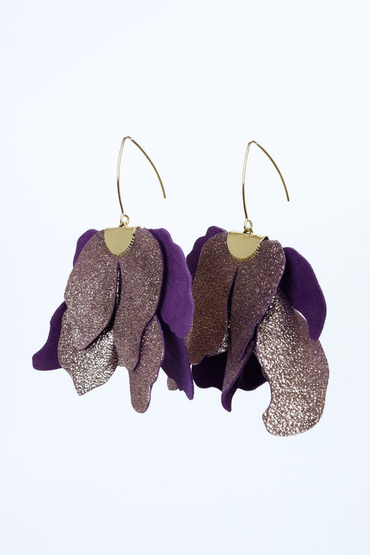 Large flower earrings - purple with glitter