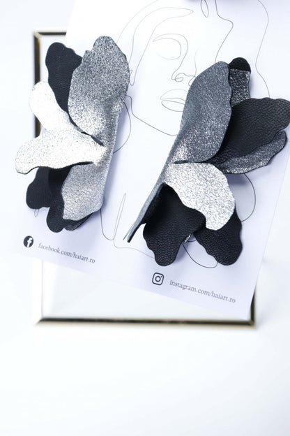 Cercei Fluture - Negru cu argintiu