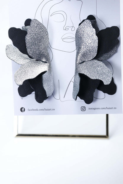 Cercei Fluture - Negru cu argintiu