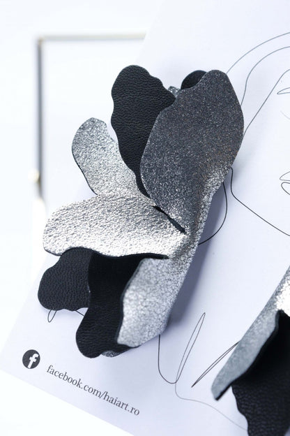 Cercei Fluture - Negru cu argintiu