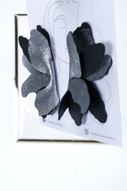 Cercei Fluture - Negru cu argintiu