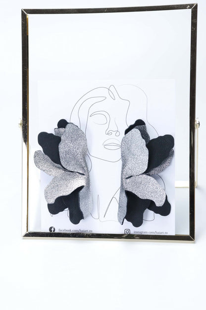 Cercei Fluture - Negru cu argintiu