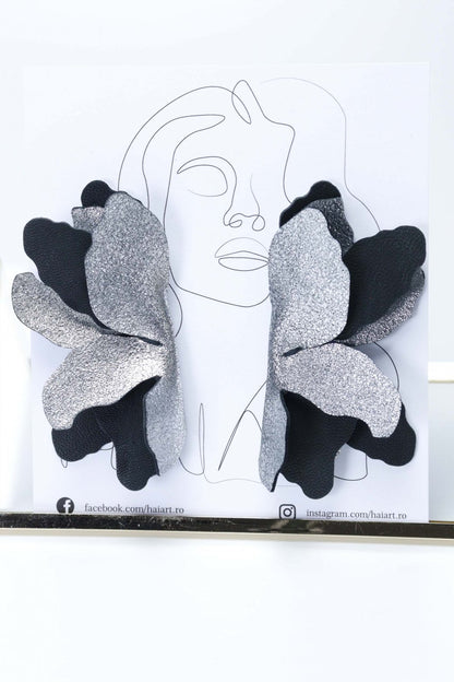 Cercei Fluture - Negru cu argintiu