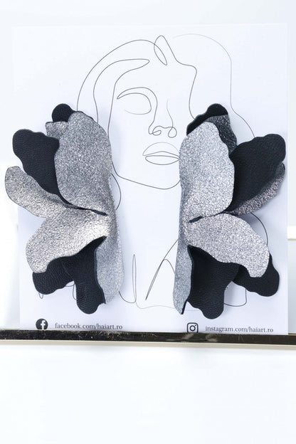 Cercei Fluture - Negru cu argintiu