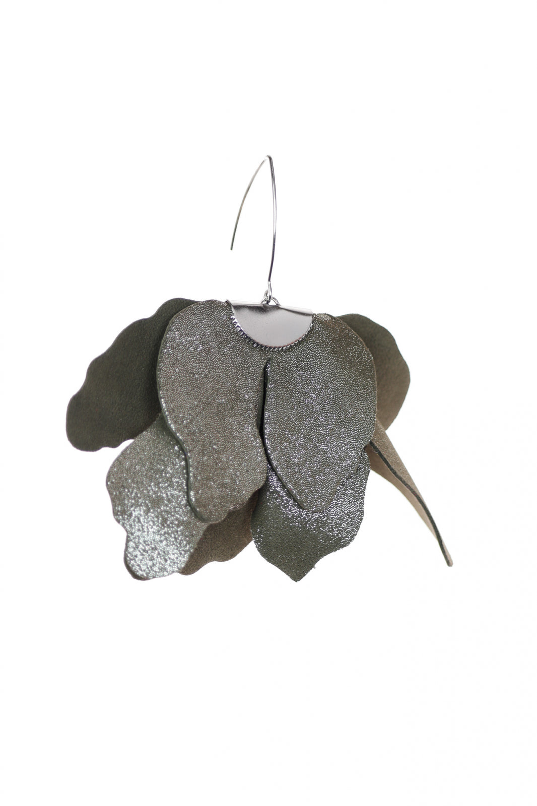 Cercei floare mare - Kaki cu sclipici