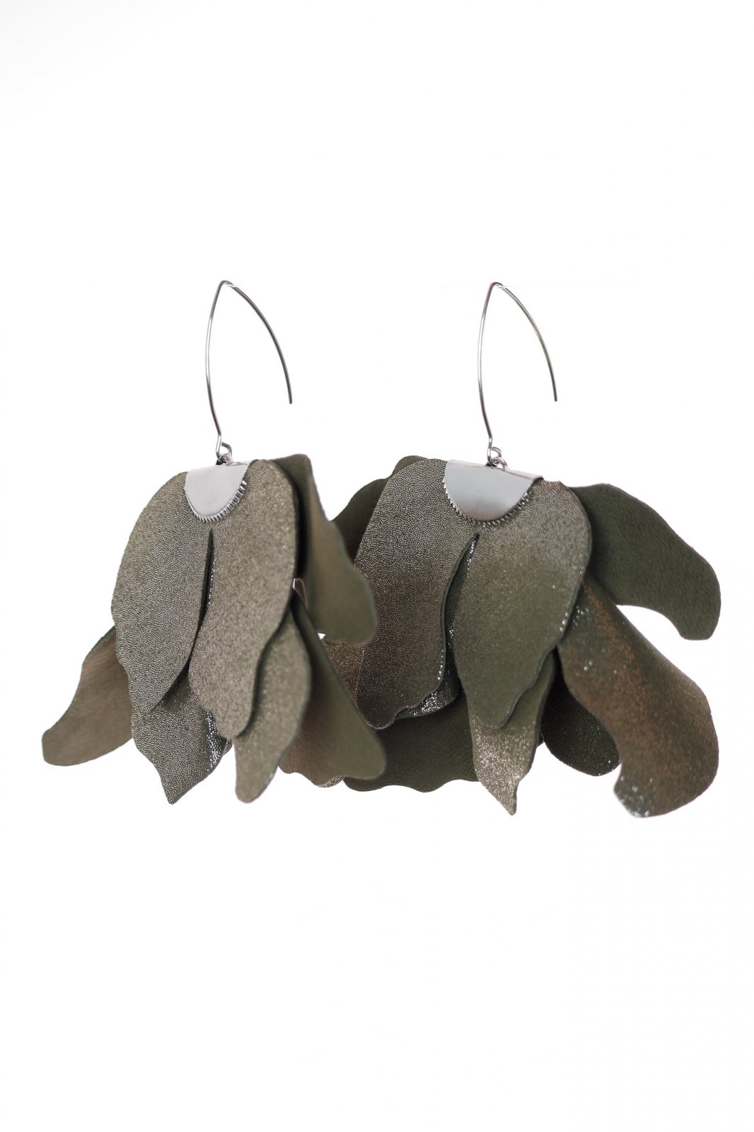 Cercei floare mare - Kaki cu sclipici