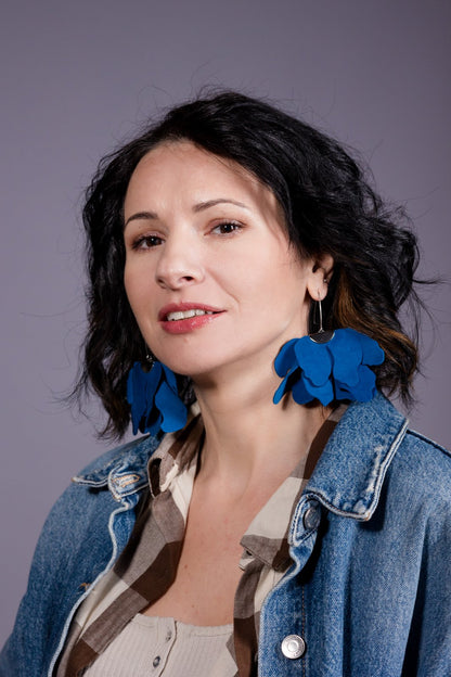 Cercei floare mare - Jeans Blue