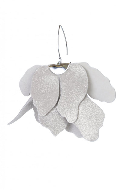 Cercei floare mare - Argintiu cu sclipici