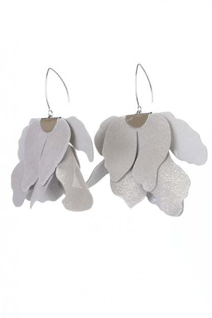 Cercei floare mare - Argintiu cu sclipici