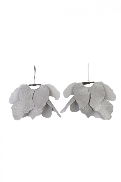 Cercei floare mare - Argintiu cu sclipici