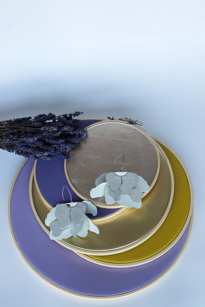 Cercei floare mare - Argintiu cu sclipici