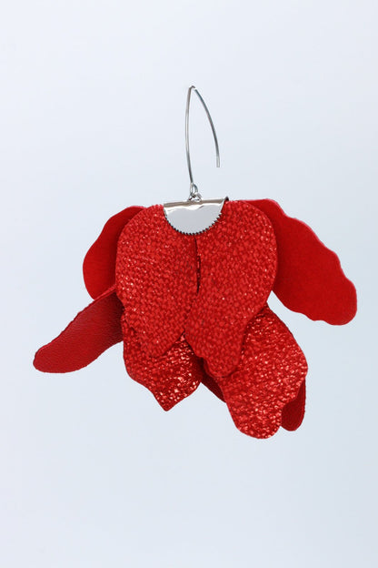 Cercei floare mare - Rosu cu sclipici