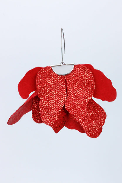 Cercei floare mare - Rosu cu sclipici