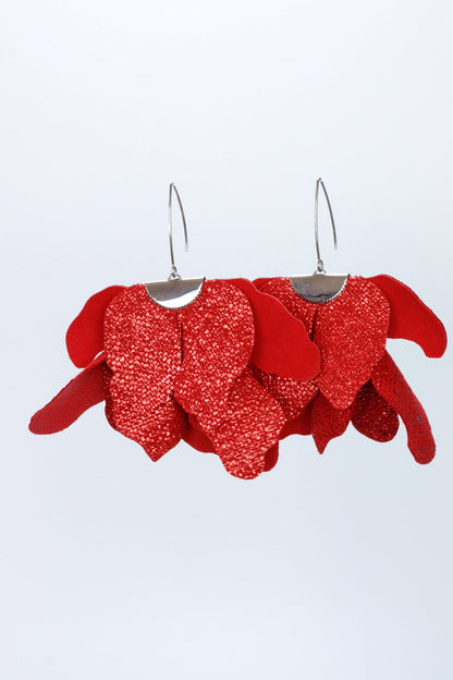 Cercei floare mare - Rosu cu sclipici