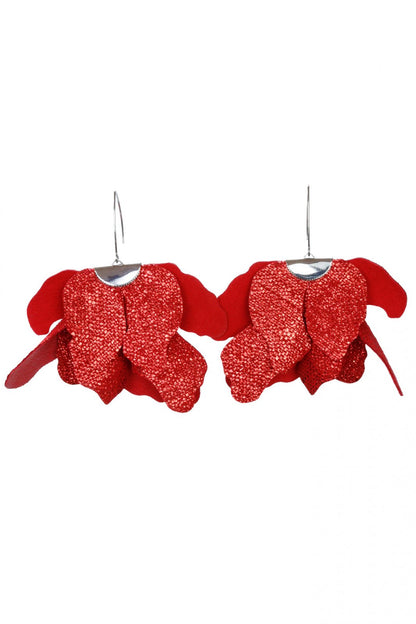 Cercei floare mare - Rosu cu sclipici