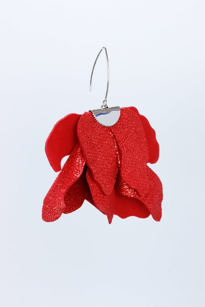 Cercei floare mare - Rosu cu sclipici