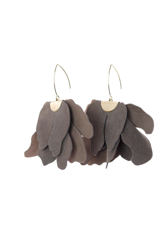 Cercei floare mare - Taupe cu sclipici