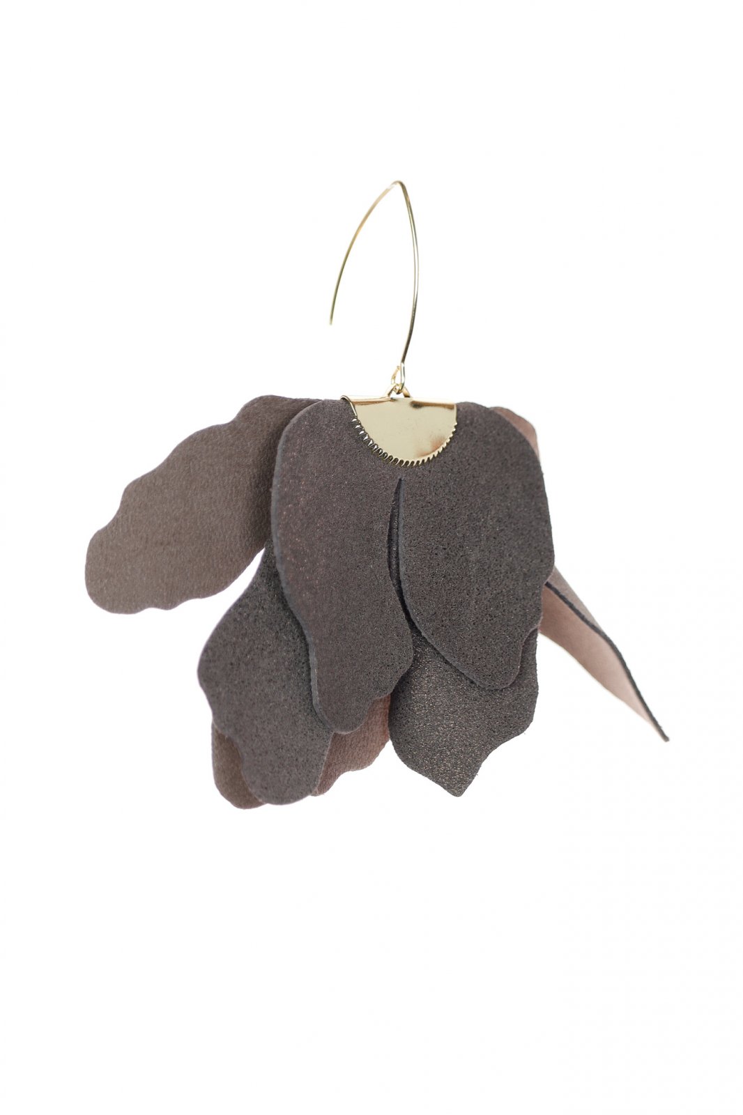 Cercei floare mare - Taupe cu sclipici