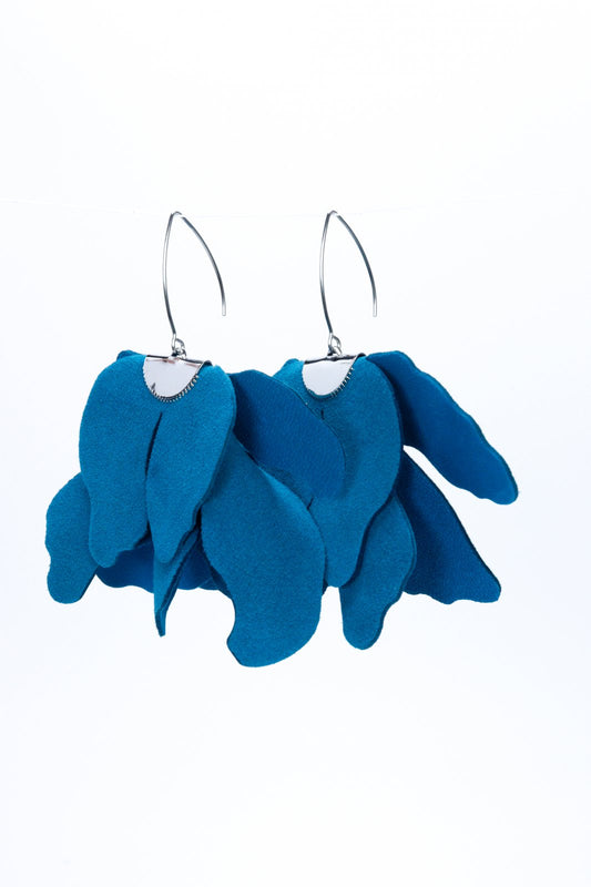 Large flower earrings - Peacock Blue