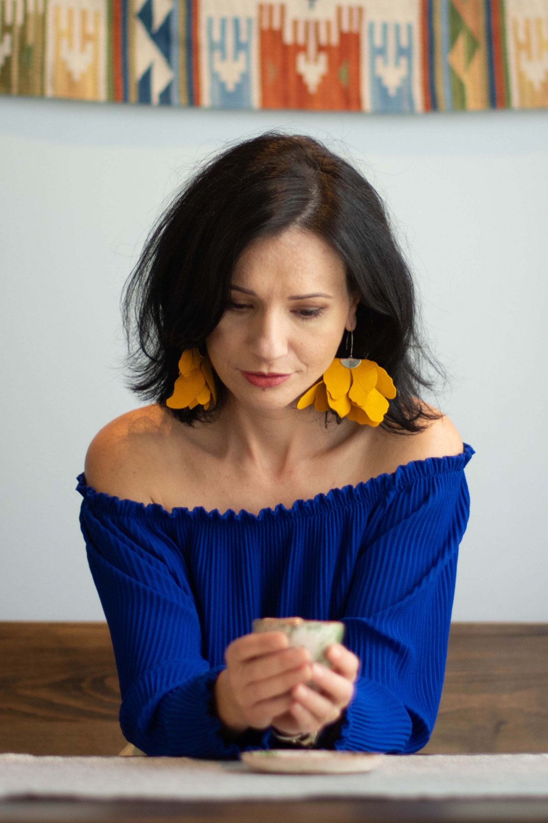 Large flower earrings - Mustard