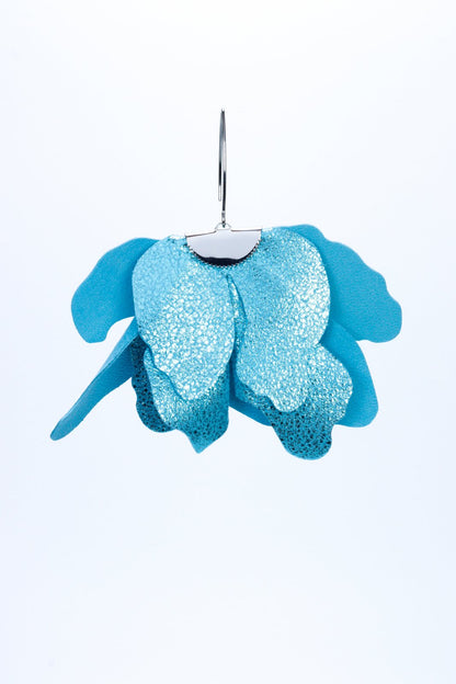Cercei floare mare - Bleu cu sclipici