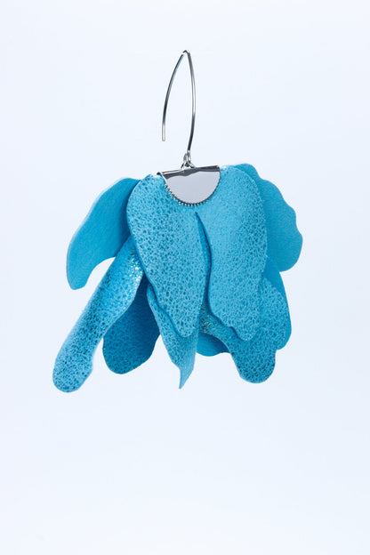 Cercei floare mare - Bleu cu sclipici