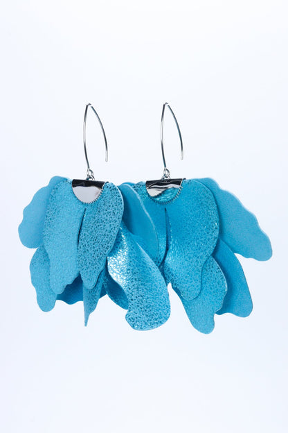 Cercei floare mare - Bleu cu sclipici