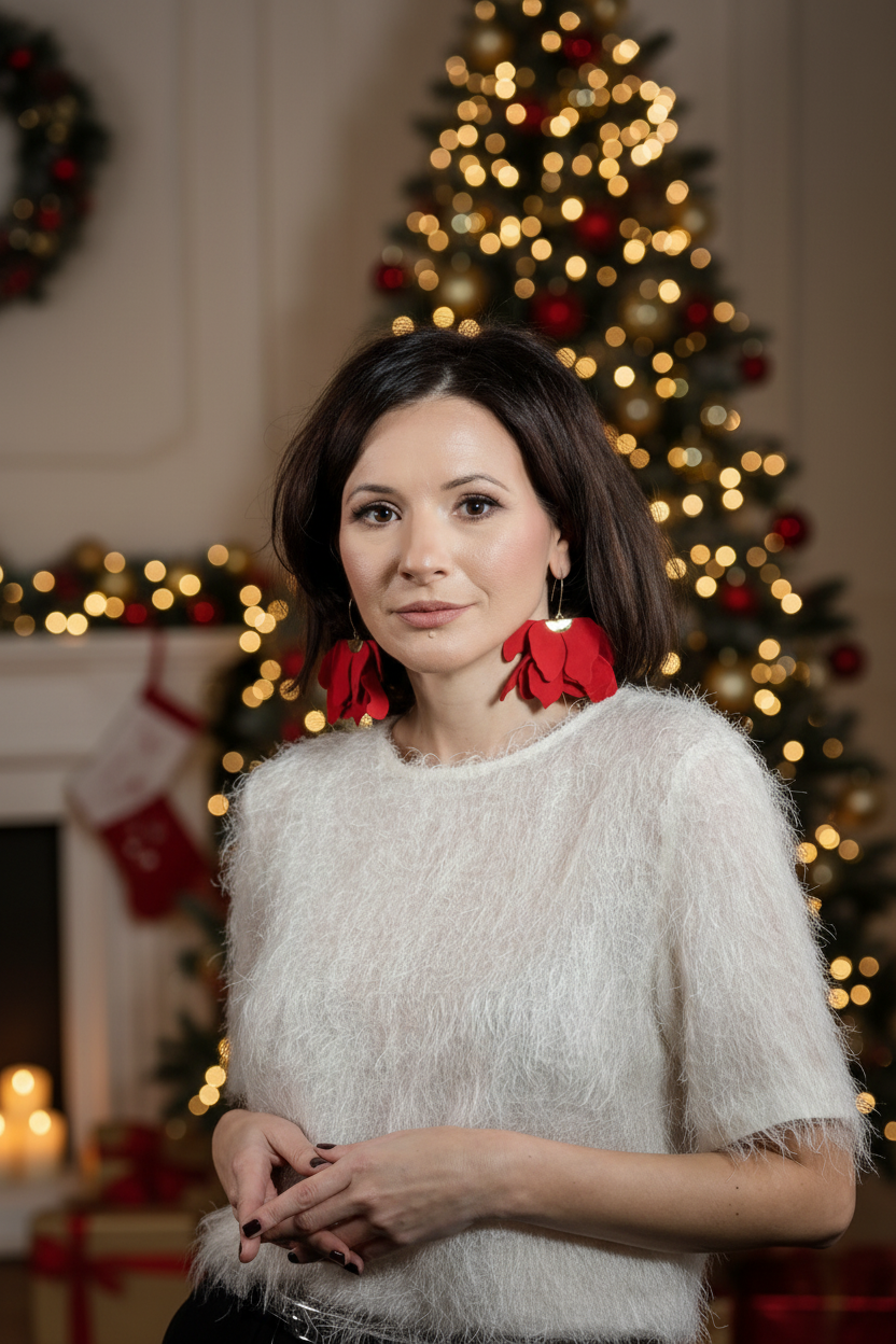 Cercei Floare Mare - Fiery Red