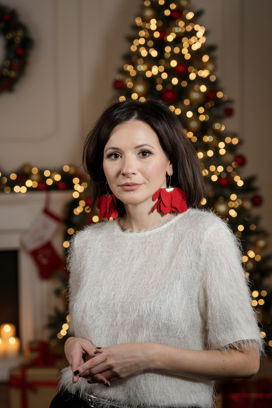 Cercei Floare Mare - Fiery Red