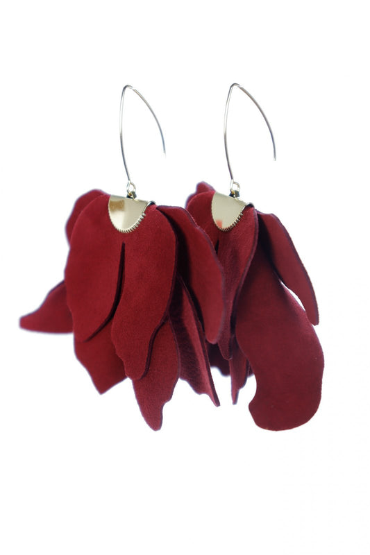 Large flower earrings - Cherry wine