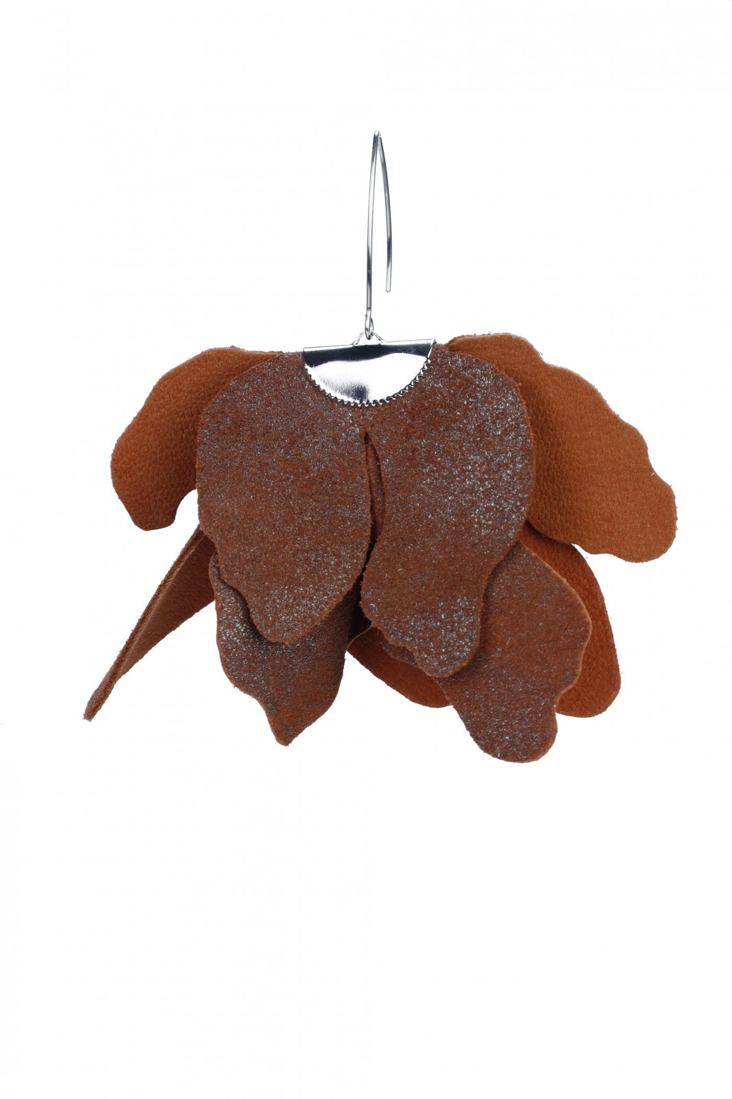 Large flower earrings - Brown with silver glitter