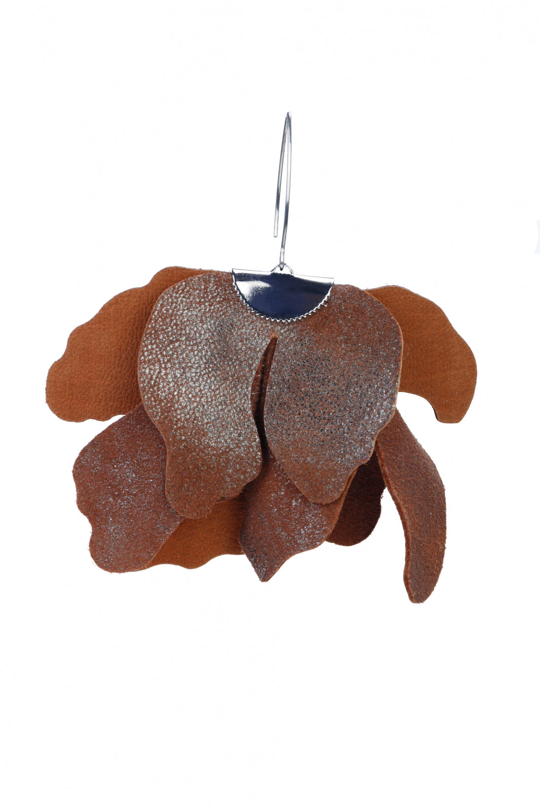 Large flower earrings - Brown with silver glitter