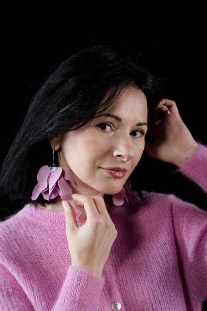 Cercei floare mare - Roz pal