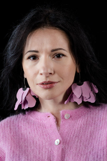 Cercei floare mare - Roz pal