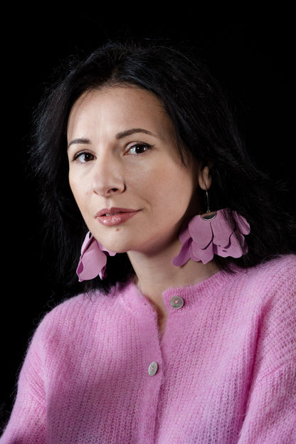 Cercei floare mare - Roz pal