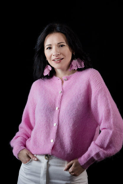 Cercei floare mare - Roz pal