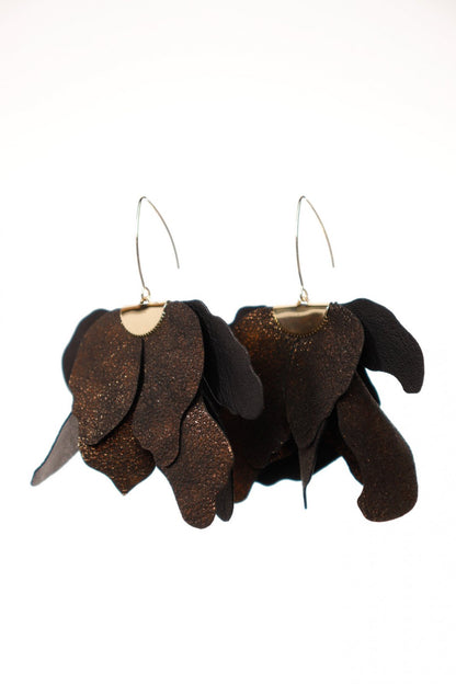 Cercei floare mare - Negru + Cupru