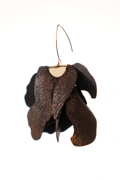 Cercei floare mare - Negru + Cupru