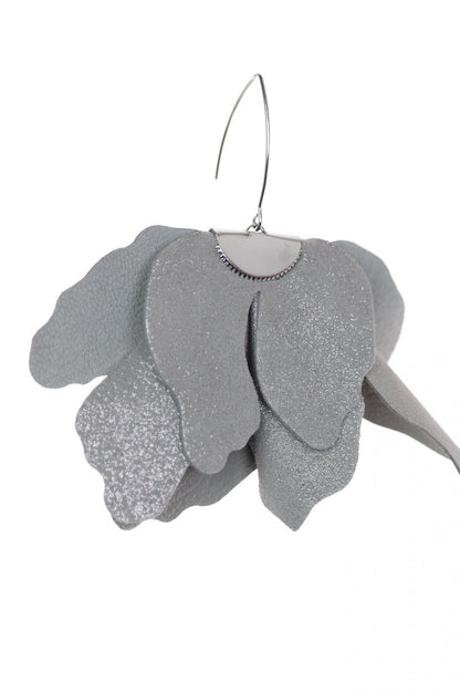 Cercei floare mare - Gri cu sclipici