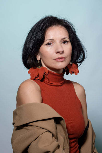 Cercei floare mare - Teracota