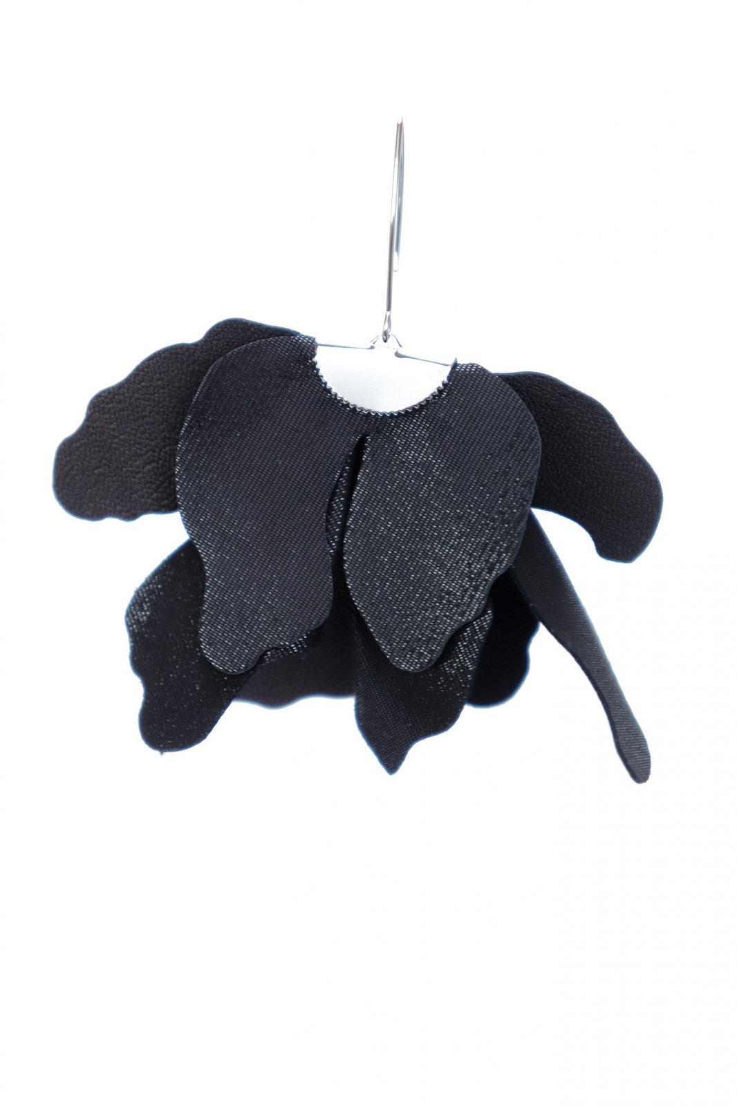 Large flower earrings - Black with silver glitter