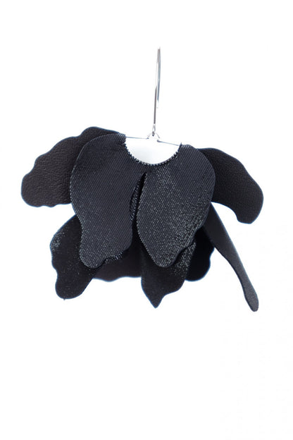 Cercei floare mare - Negru cu sclipici argintiu