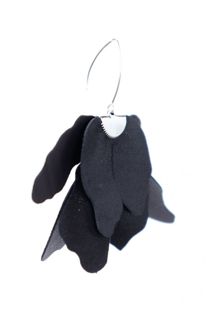 Cercei floare mare - Negru cu sclipici argintiu