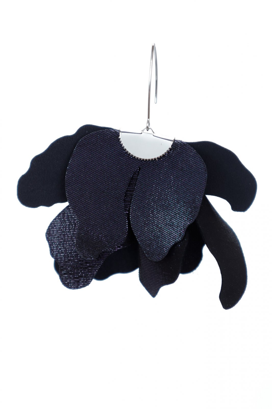 Large flower earrings - Black with blue glitter
