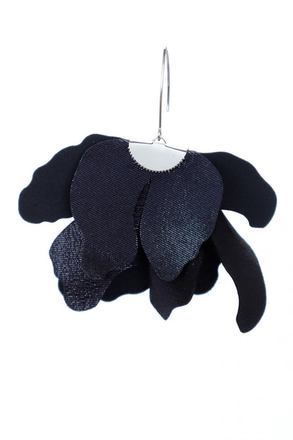 Cercei floare mare - Negru cu sclipici albastru