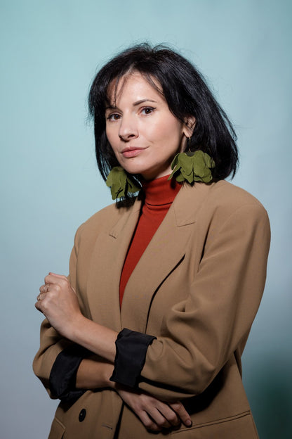 Cercei floare mare - Verde oliv