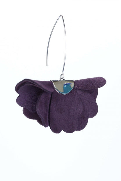 Cercei floare mica - Pruna cu sclipici