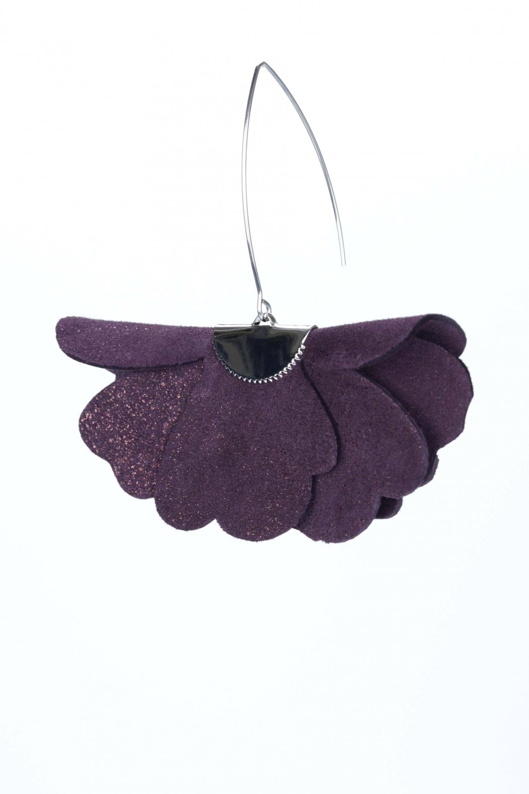 Small flower earrings - Plum with glitter