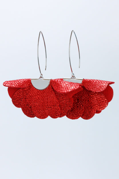 Cercei floare mica - Rosu cu sclipici