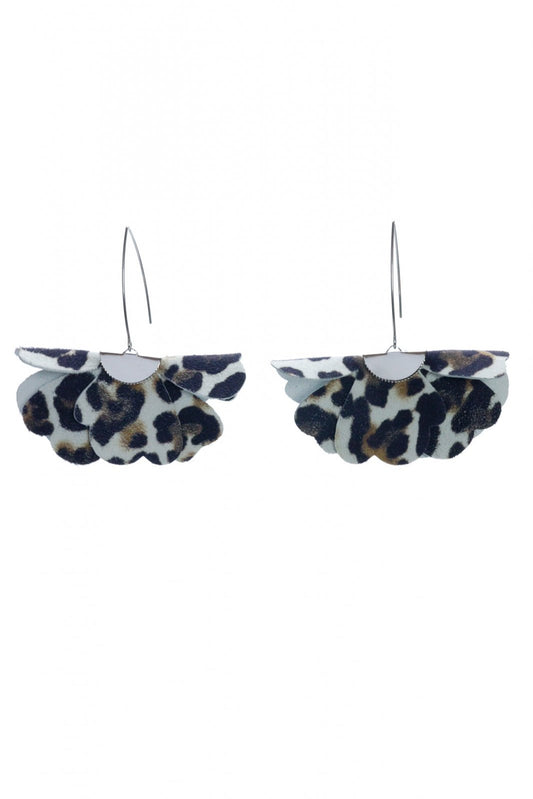 Cercei floare mica - Animal print alb